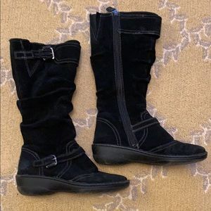 Black faux suede tall boots - size 10